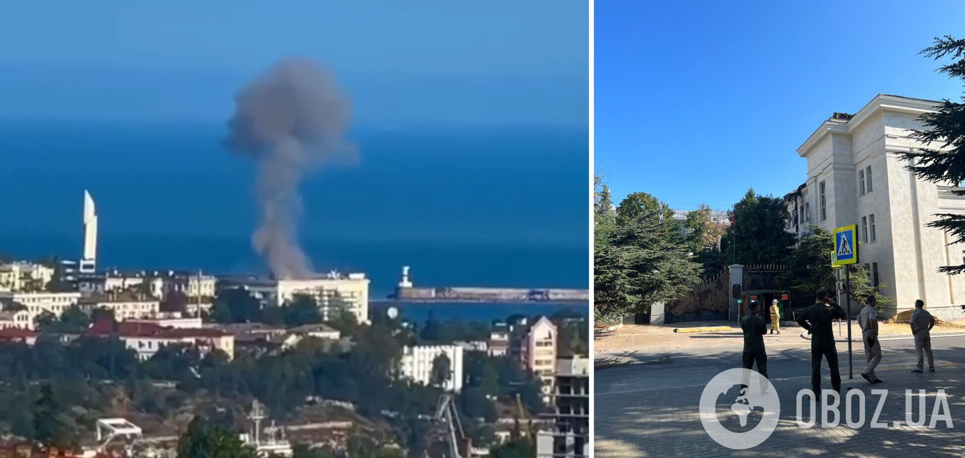 Штаб Черноморского флота РФ в Севастополе атаковал беспилотник: здание оцепила 'полиция'. Фото и видео