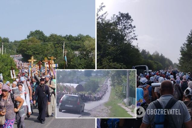 Колона з 5 тисяч вірян УПЦ МП іде в напрямку Почаєва, попри заборону поліції на масові зібрання. Відео