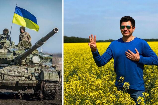 Ведучий Андрій Джеджула показав жартівливий знак, що війна скоро закінчиться. Відео