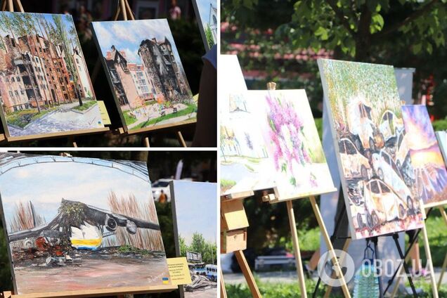 На картинах изображены разрушения инфраструктуры Киевщины