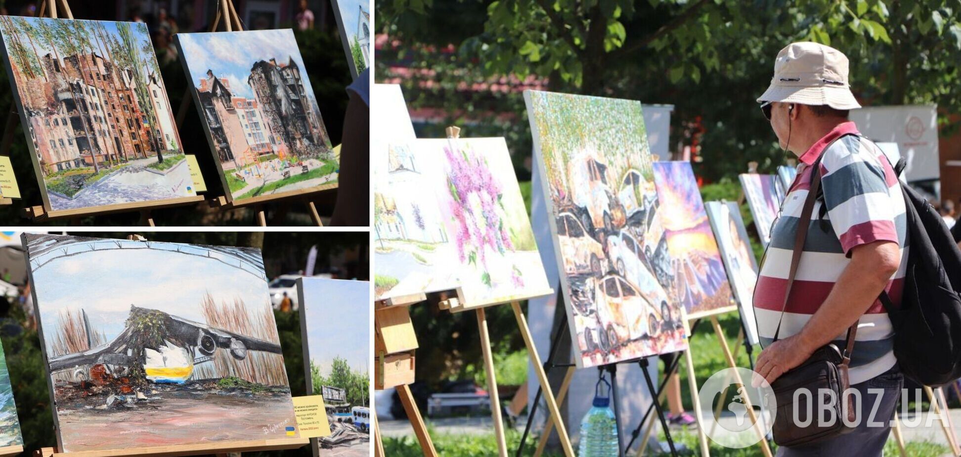 На картинах изображены разрушения инфраструктуры Киевщины