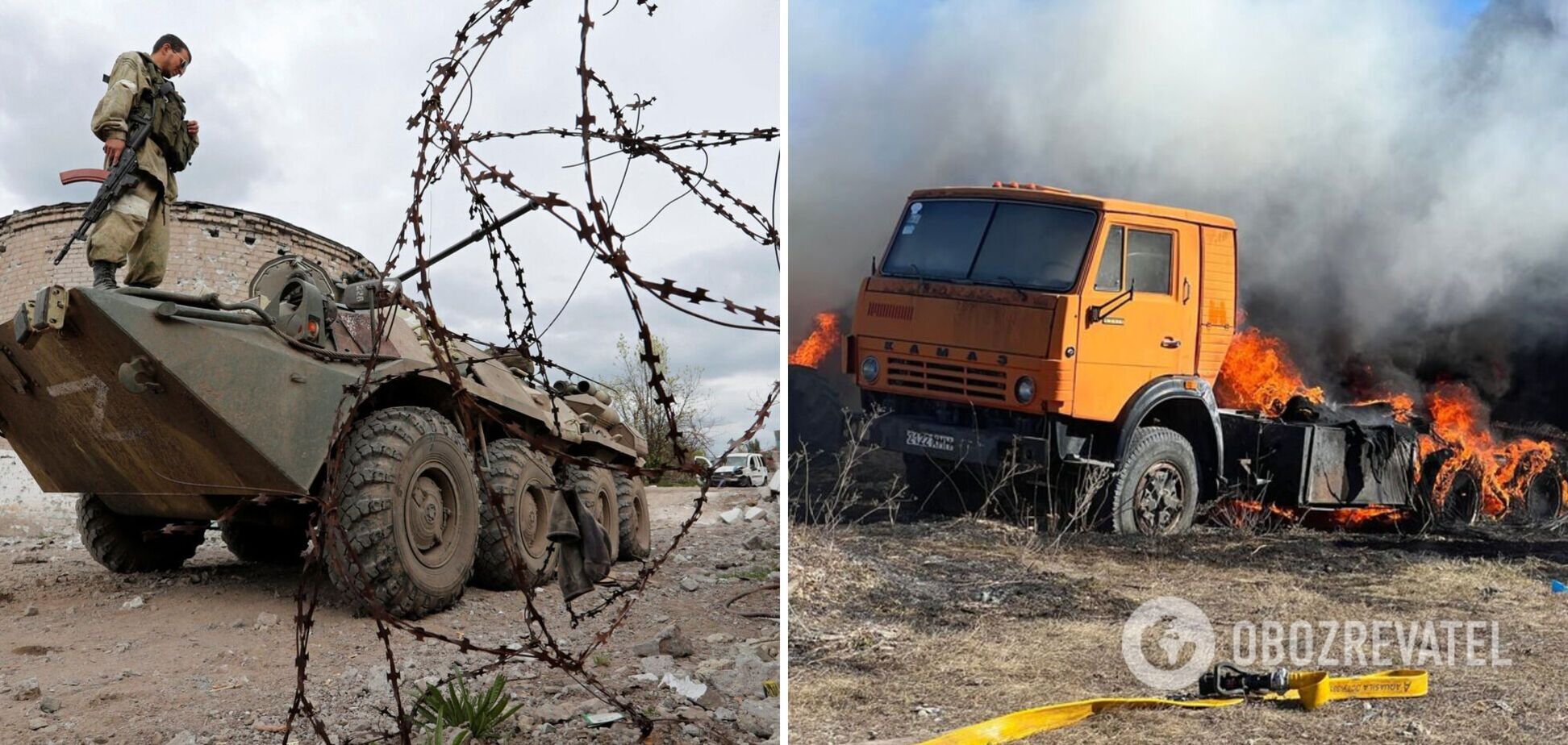 КамАЗ окупантів, завантажений снарядами, наїхав на вибухівку. Відео 'феєрверку'