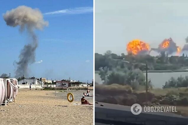 Два вогняних 'гриба' піднялися одночасно: з’явилося відео моменту вибухів на аеродромі в Новофедорівці