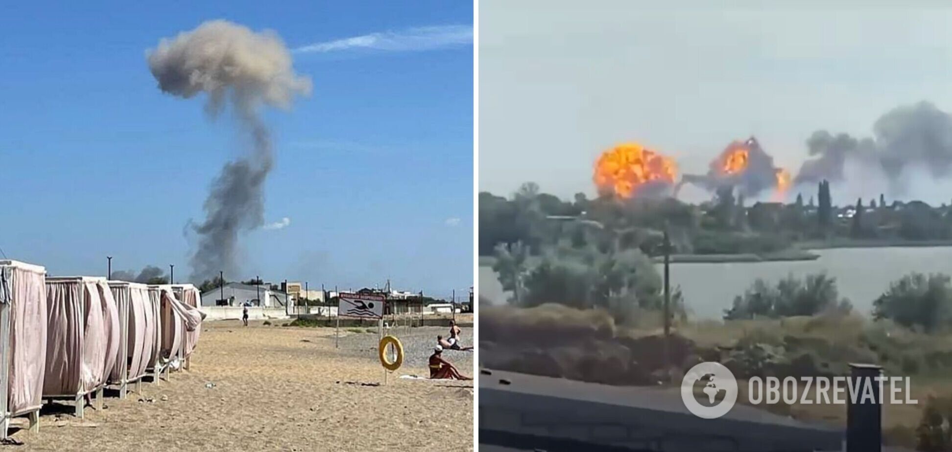 Два вогняних 'гриба' піднялися одночасно: з’явилося відео моменту вибухів на аеродромі в Новофедорівці