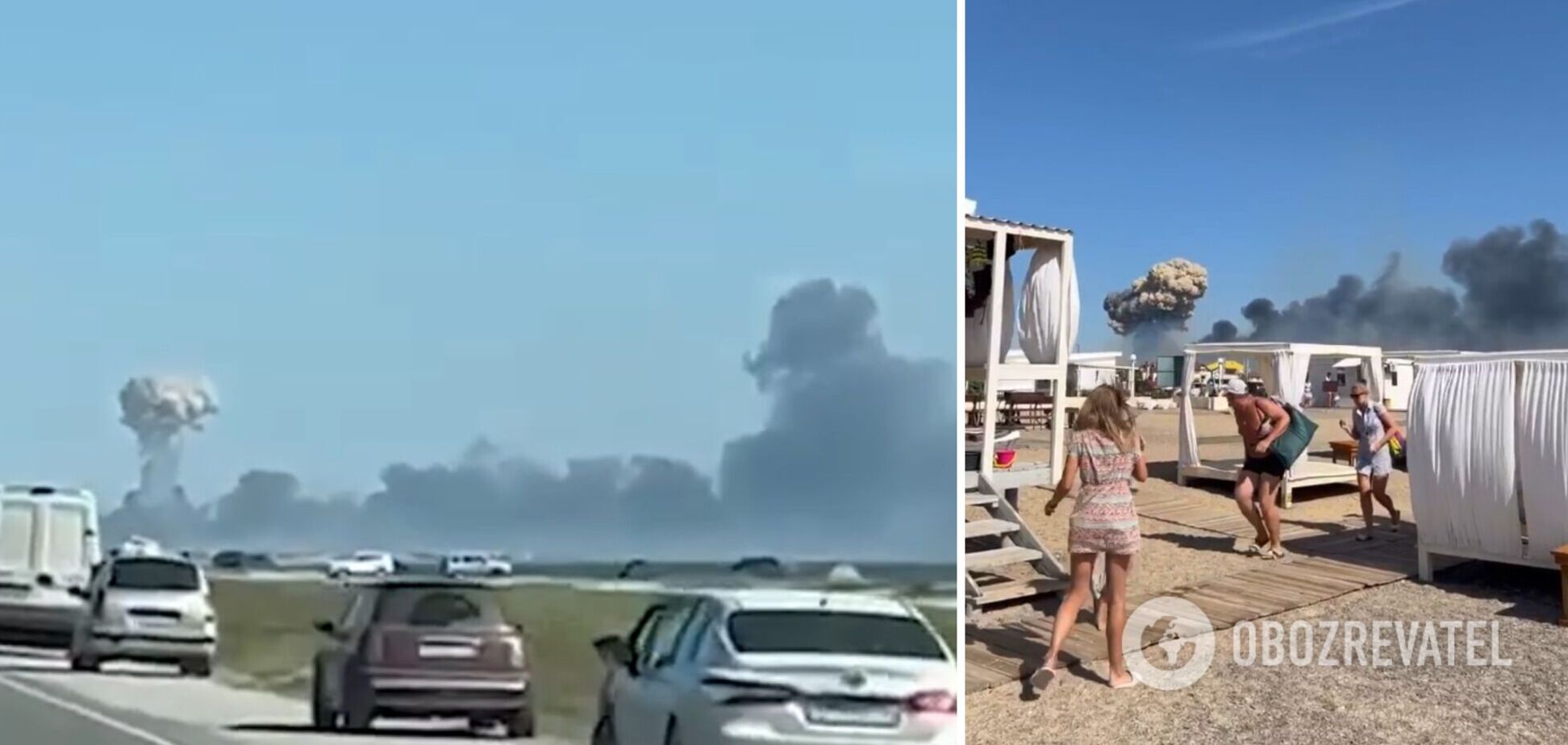 'Треба валити звідси!' Російські туристи в паніці втікають із Новофедорівки після вибухів на авіабазі. Відео