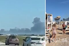 'Треба валити звідси!' Російські туристи в паніці втікають із Новофедорівки після вибухів на авіабазі. Відео