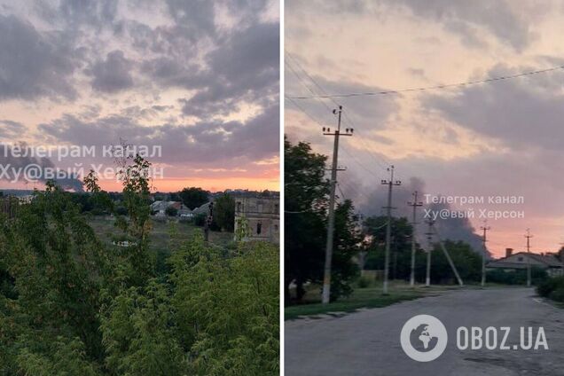 У Козацькому біля Каховки 'бавовна', на складі окупантів почалася сильна пожежа. Фото і відео