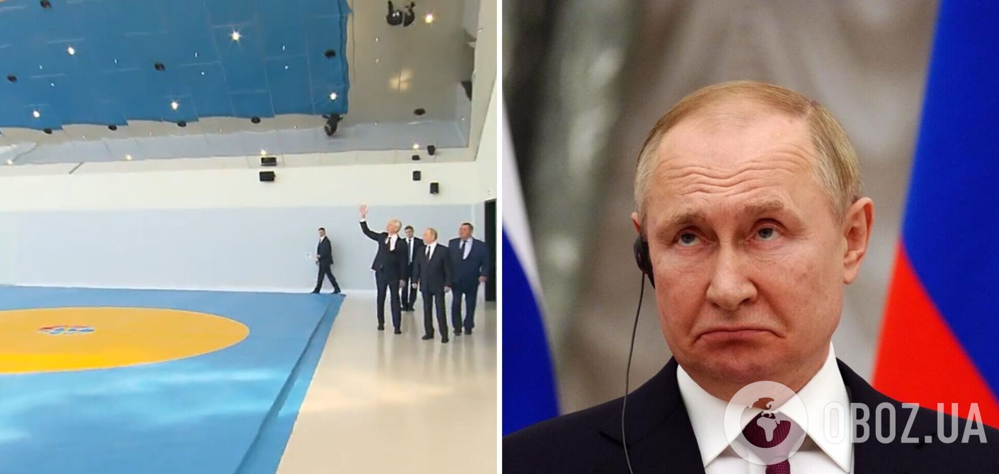 Путин появился на публике в зале в желто-синих цветах: снова был заметен нюанс с правой рукой.