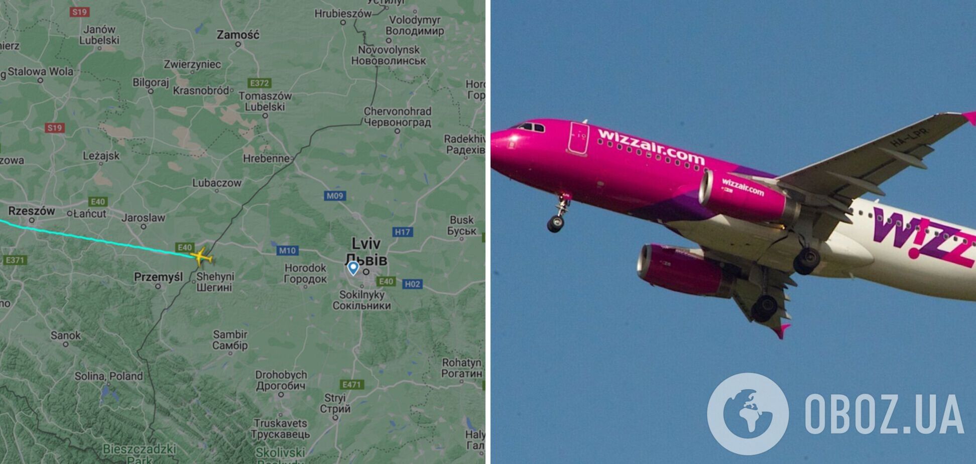 Літак Wizz Air здійснив переліт з України до Польщі
