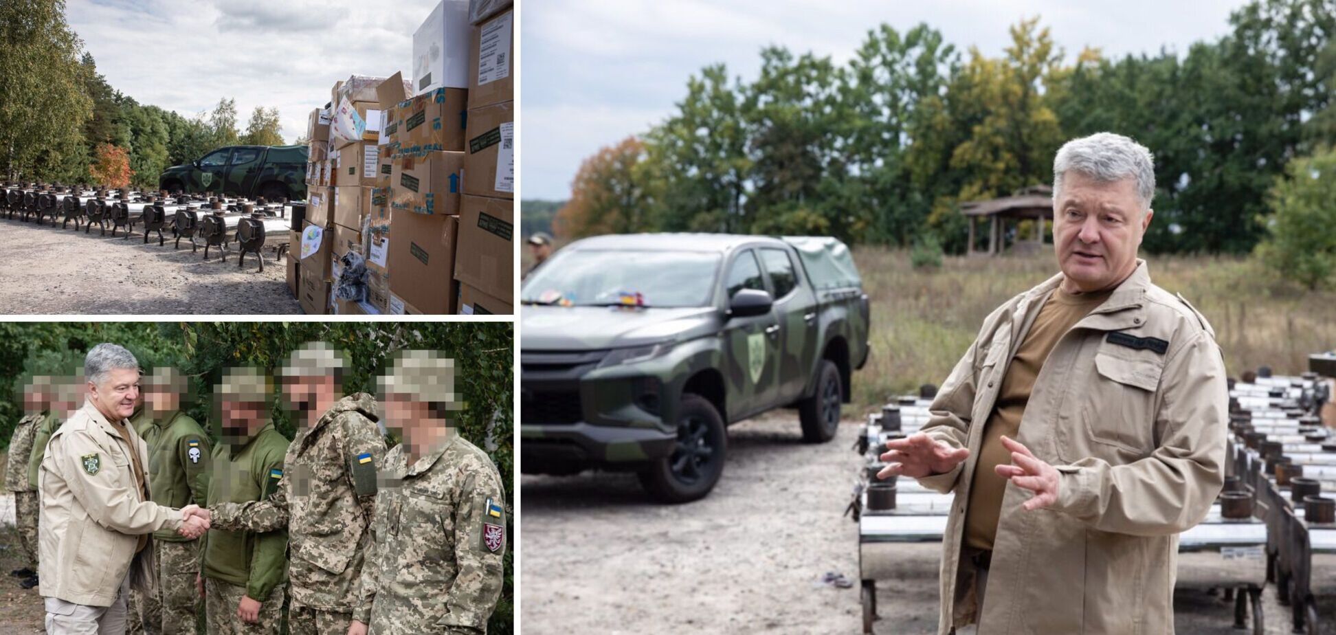 Дроны, пикап и средства связи: Порошенко привез технику в новую бригаду ВСУ