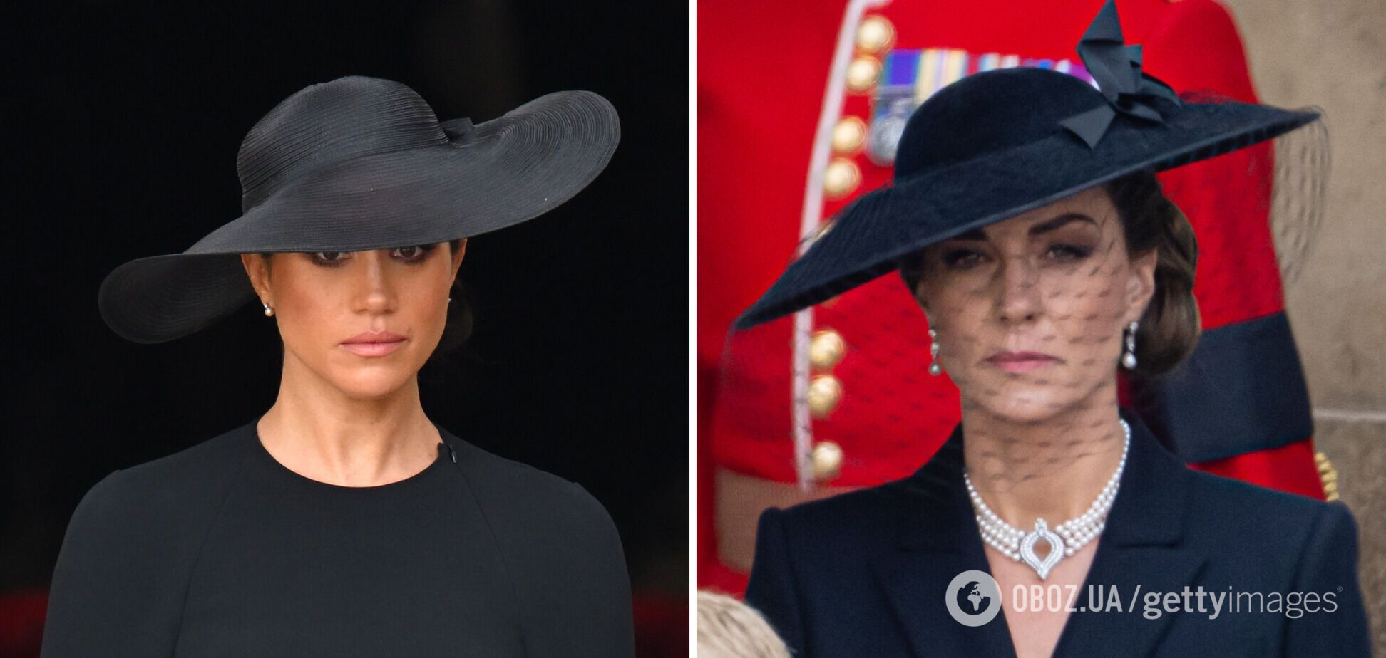 Стало известно, почему Кейт Миддлтон надела на похороны королевы 'траурную вуаль', а Меган Маркл – черную шляпку
