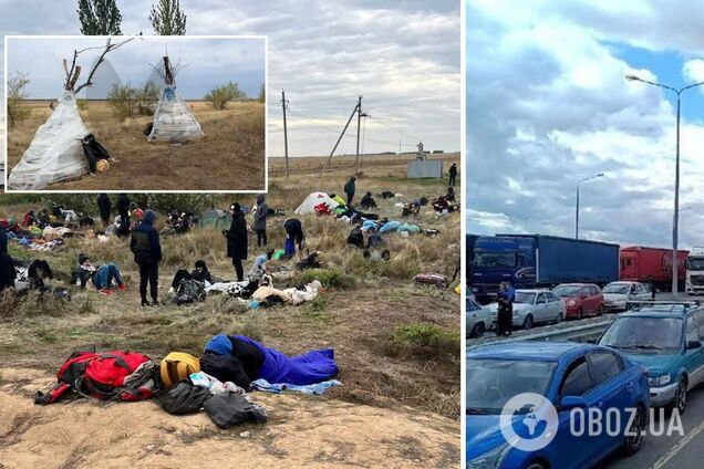 Тисячі авто, поліетиленові юрти і ночівля просто неба: з’явилися кадри з російсько-казахстанського кордону