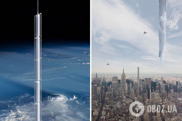 Розроблено літаючий хмарочос, який звисатиме з астероїда на орбіті Землі: футуристичні фото