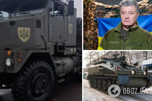 'Это мощный вклад в нашу победу': Порошенко показал, как самый большой танковый тягач Oshkosh везет на фронт броневики Spartan