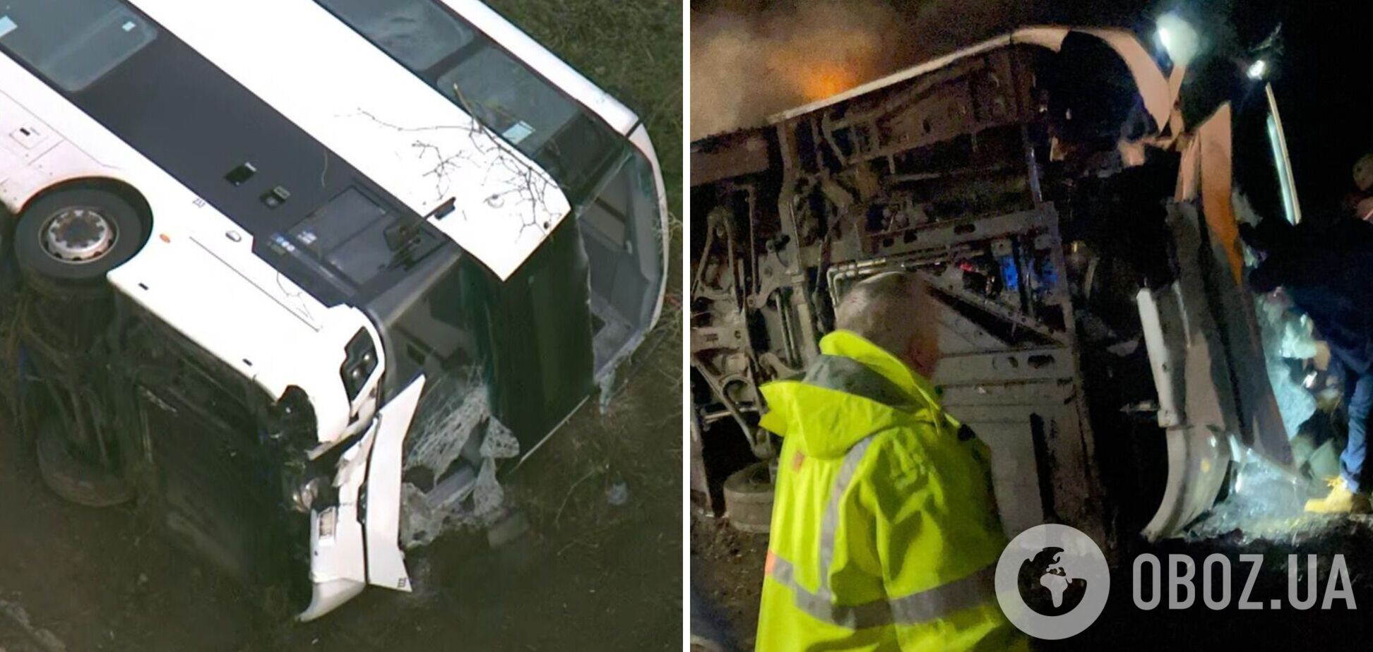 В Британии перевернулся двухэтажный автобус с пассажирами, пострадали десятки человек. Фото