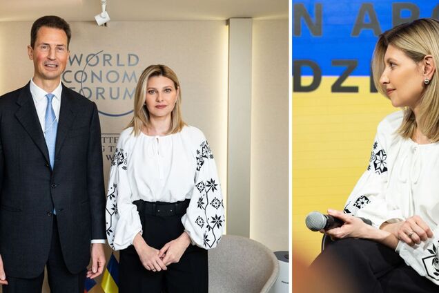 Зеленская в изысканной черно-белой вышиванке встретилась с наследным принцем Княжества Лихтенштейн. Фото