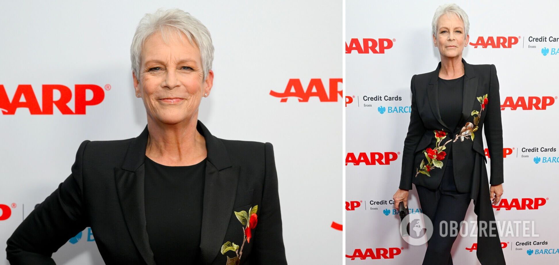 Джейми Ли Кертис, которая осудила террор России, появилась на красной дорожке в стильном жакете с вышивкой. Фото