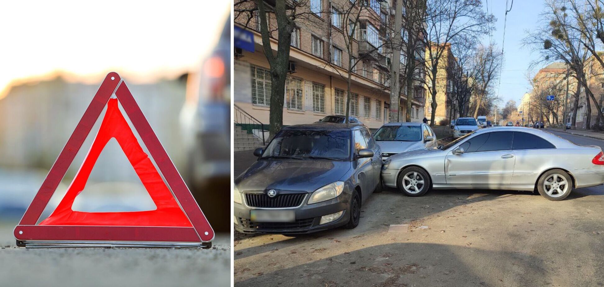 Неуправляемая легковушка протаранила припаркованный автомобиль