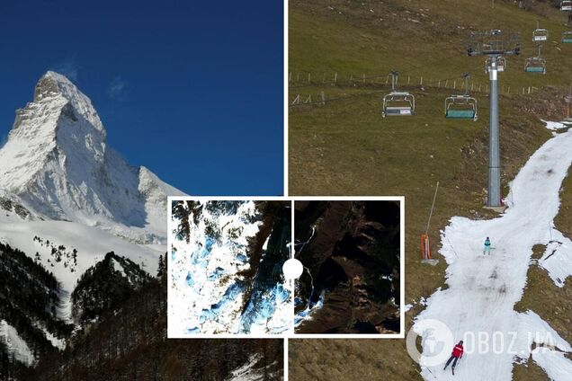 Аномально тепла погода зірвала гірськолижний сезон в Європі: замість снігу – трава, каміння і бруд. Супутникові фото