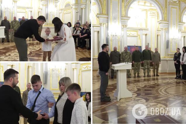 'О них никогда не забудут': Зеленский вручил звание Героя Украины 21 погибшему воину. Видео