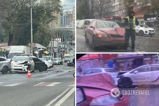 У Києві сталася масштабна аварія, пошкоджено авто Патрульної поліції. Фото і відео
