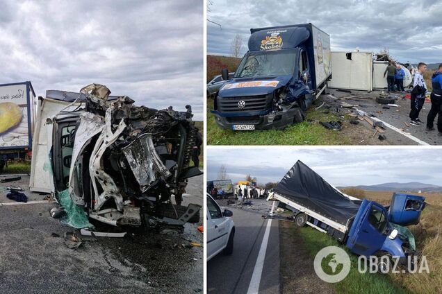 На Закарпатье три грузовика и легковушка не разминулись на трассе: подробности ДТП. Фото и видео