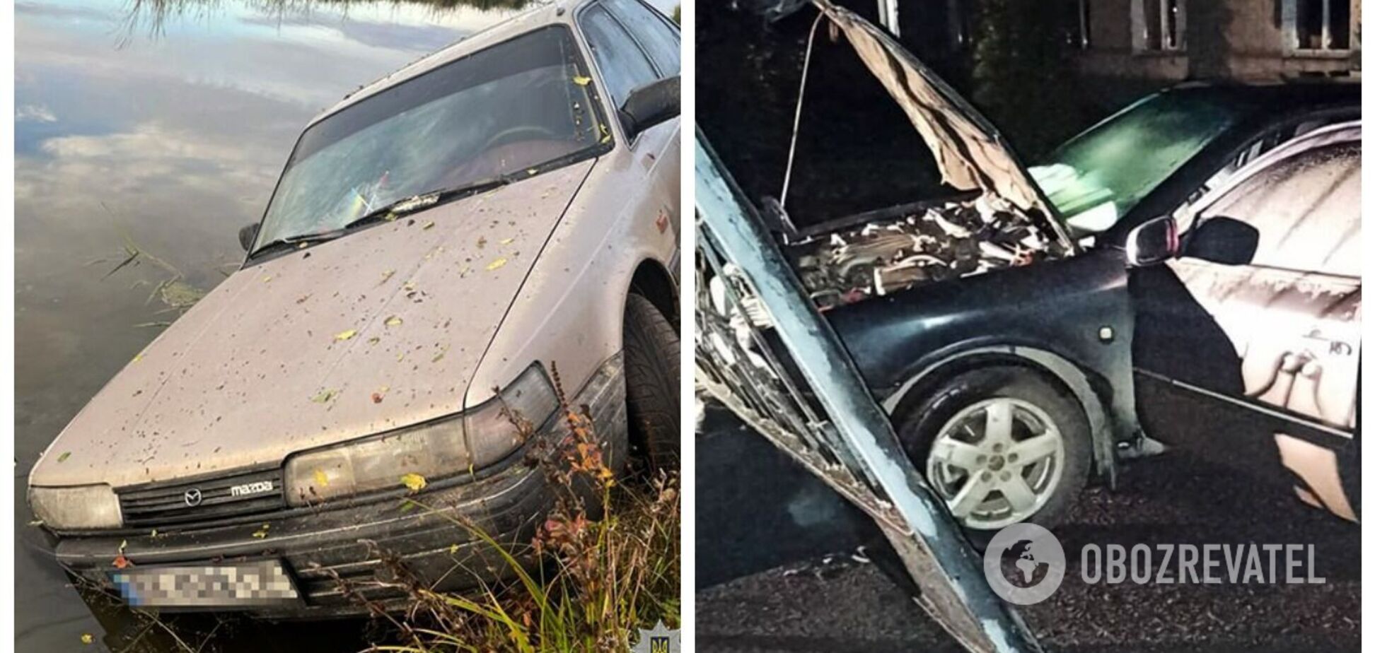 На Хмельниччині чоловік викрав за ніч два авто: на одному заїхав у ставок, на іншому протаранив паркан. Фото