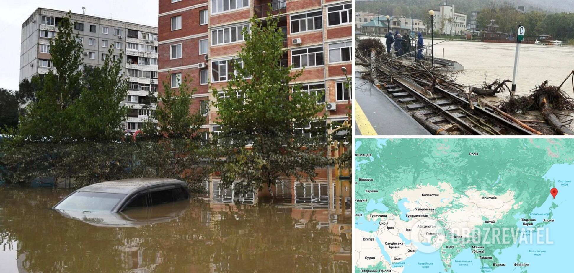 Вулиці перетворилися на річки, тонуть авто: російський Южно-Сахалінськ затопило через потужний  тайфун. Фото і відео