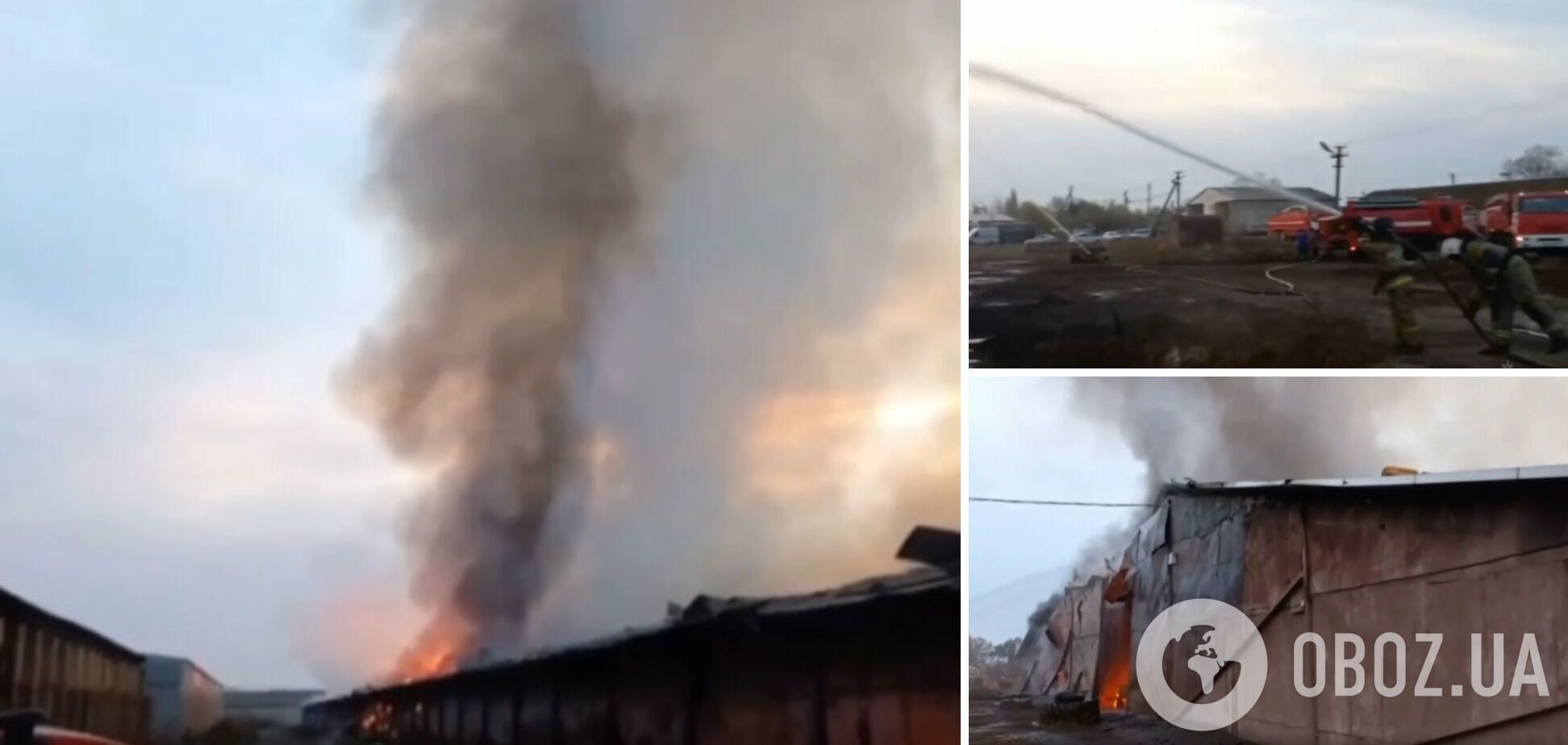 В Краснодарском крае большой пожар: горят тысячи кв. метров склада. Видео