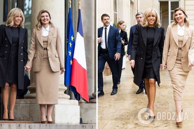 Зеленська обрала для зустрічі з Макрон у Парижі витончений костюм-трійку від The Coat. Що означає цей образ