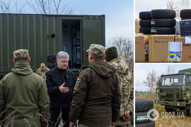 Доставлен прямо в руки: Порошенко привез в танковую бригаду технику и средства для обустройства блиндажей