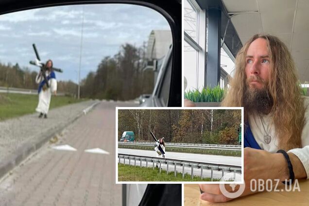 'Виглядає як Ісус, але твердить, що не святий': у мережі розповіли про американця, який 70 днів ніс важкий хрест з Варшави до Києва. Фото 