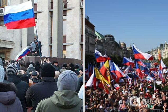 На антиурядовій демонстрації у Празі були помічені російські прапори і 'вагнерівець' – ЗМІ