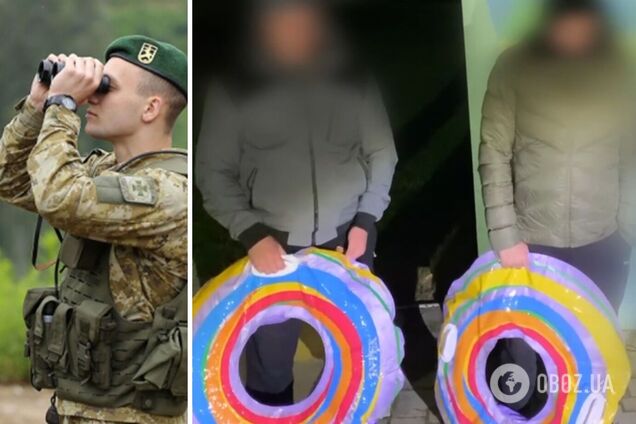 Двое мужчин на надувных 'пончиках' собирались добраться до Румынии, но попали в руки пограничников. Видео