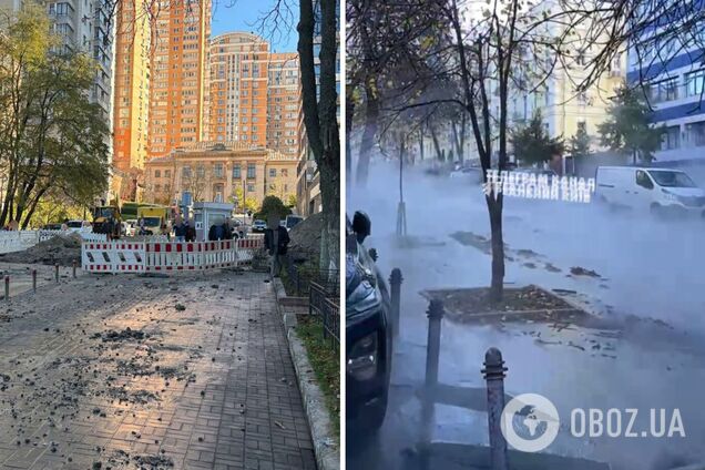 Из-за прорыва теплоносителя кипяток залил киевскую улицу