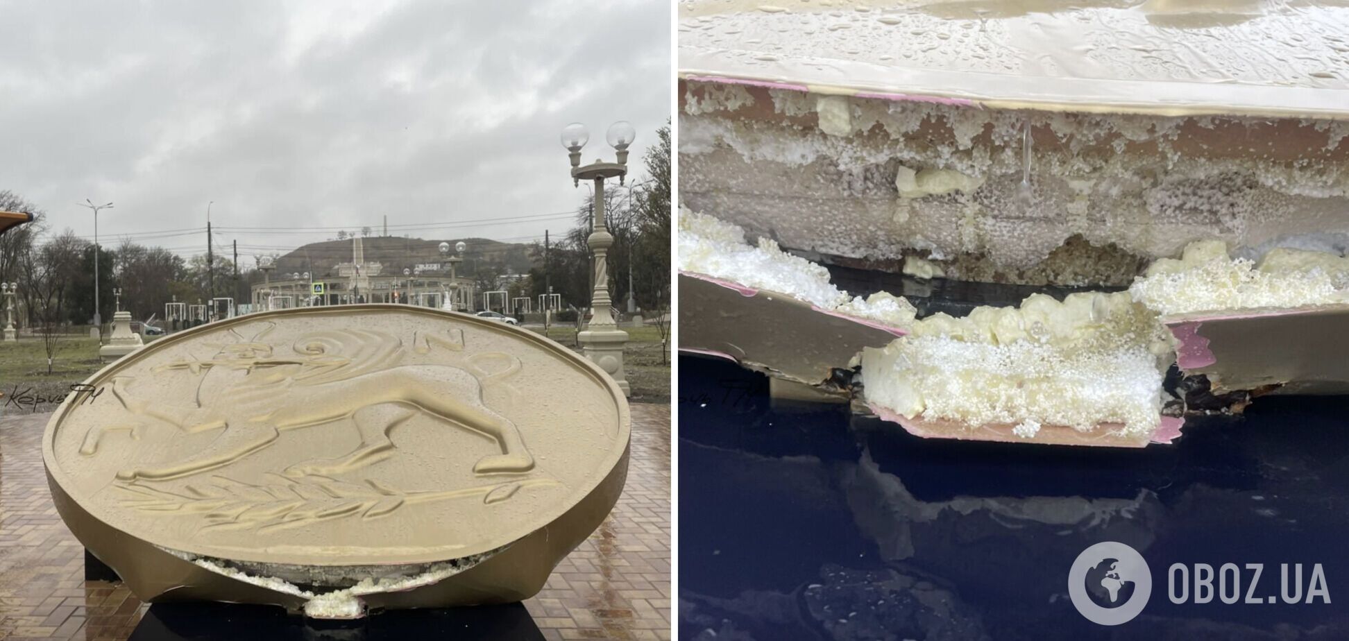 Оказался из пенопласта и пластмассы: в Керчи шторм разрушил памятник, на который оккупанты потратили более миллиона рублей. Фото