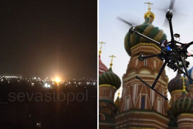 У Росії поскаржилися на атаку дрона, що 'летів на Москву', а  в окупованому Криму бачили загадкові спалахи. Відео