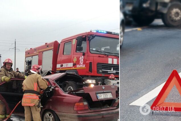 На Запорожье произошло столкновение легкового и грузового автомобилей: три человека погибли. Фото