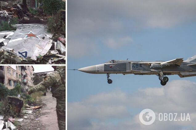 Оккупант показал обломки сбитого российского Су-24М, упавшего на дом в Соледаре. Видео