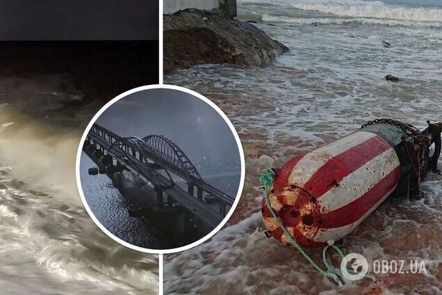 Три баржі затоплені, дві – змиті водою: нові деталі про руйнування оборонної лінії ворога біля Кримського мосту