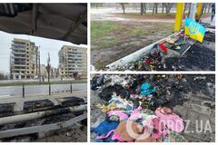 У Дніпрі невідомі спалили 'народний меморіал' на зупинці навпроти будинку, зруйнованого російською ракетою. Фото