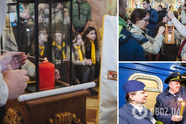 В Украину прибыл Вифлеемский огонь мира: в Софии Киевской его передали военным и волонтерам. Фото