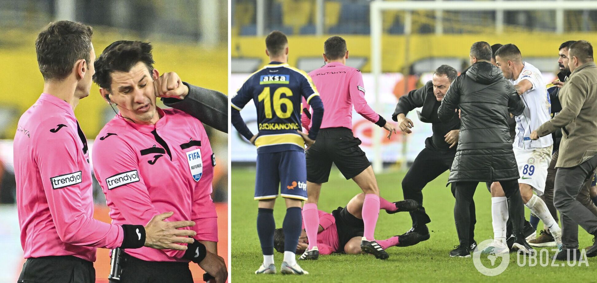 Скандал года в Турции. Футбольного арбитра нокаутировали, а затем лежащего добивали ногами. Видео