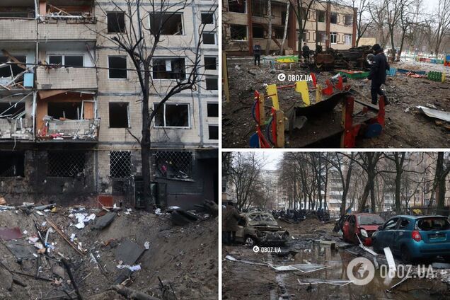 Последствия падения обломков ракеты в Киеве