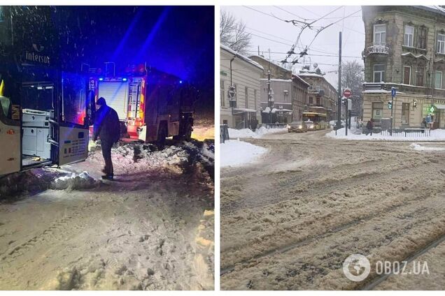 На Львівщині через снігопад сотні населених пунктів залишилися без світла, дорога перетворилася на ковзанку
