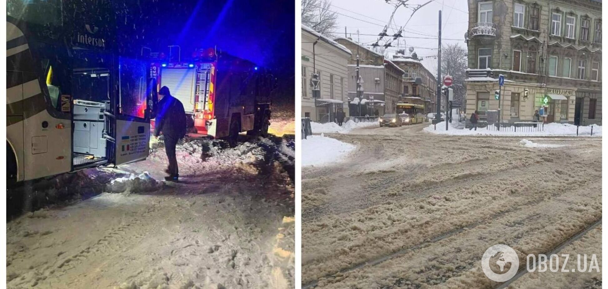 На Львівщині через снігопад сотні населених пунктів залишилися без світла, дорога перетворилася на ковзанку