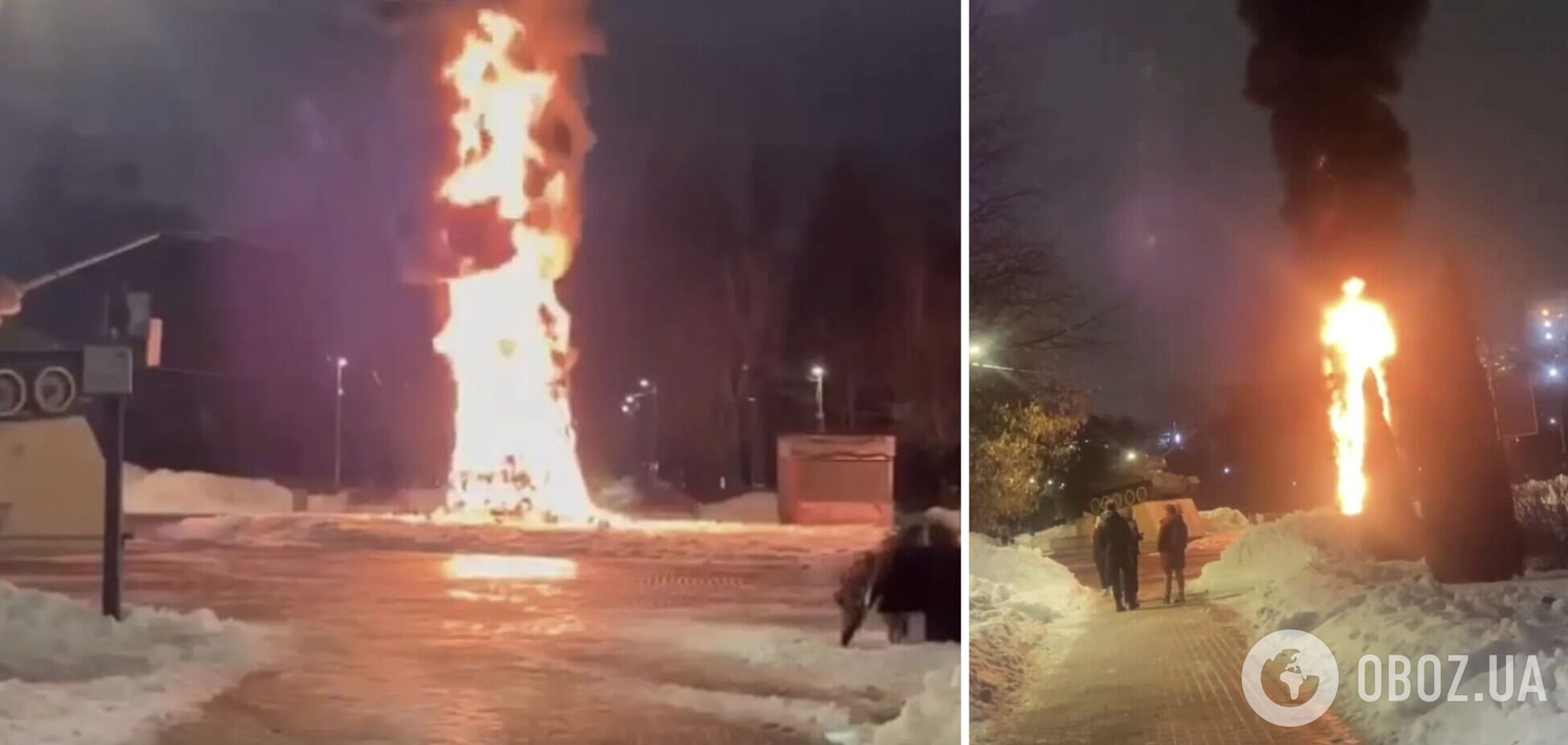 Знак? В российских Химках сгорела главная новогодняя елка. Видео