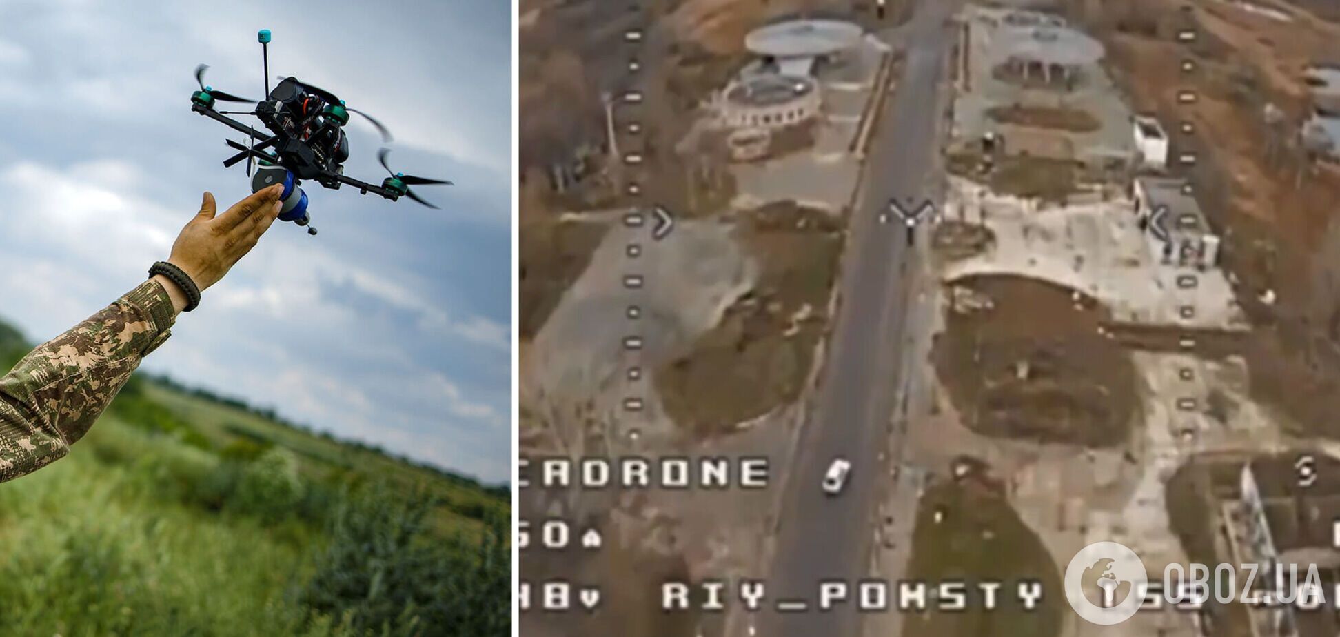 Удар дрона по машине российских захватчиков