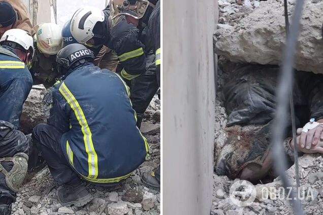 В Харькове из-под завалов разрушенного ракетой РФ здания спасли мужчину. Видео операции