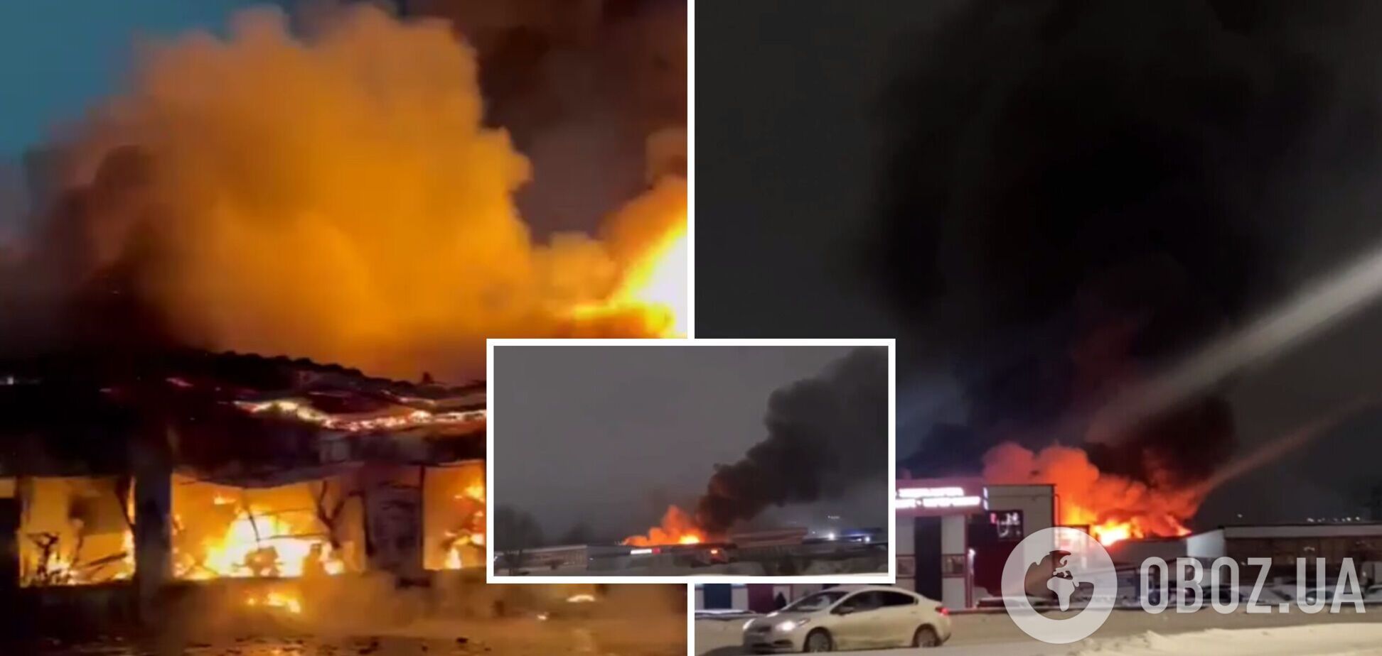 В российских Набережных Челнах разразился масштабный пожар: сгорел авторынок площадью 6 800 квадратных метров. Видео